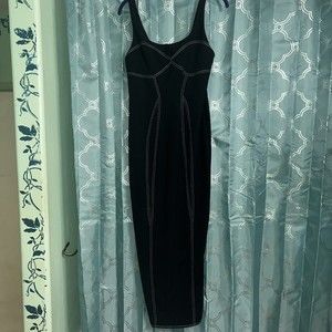 Top Shop Maxi Dress Bodycon. Size 8. NWOT. Black With White Piping. Slit In Back